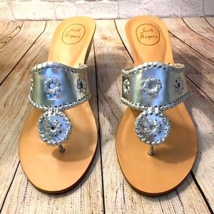 Jack Rogers Silver Wooden Wedge Heel Sandal